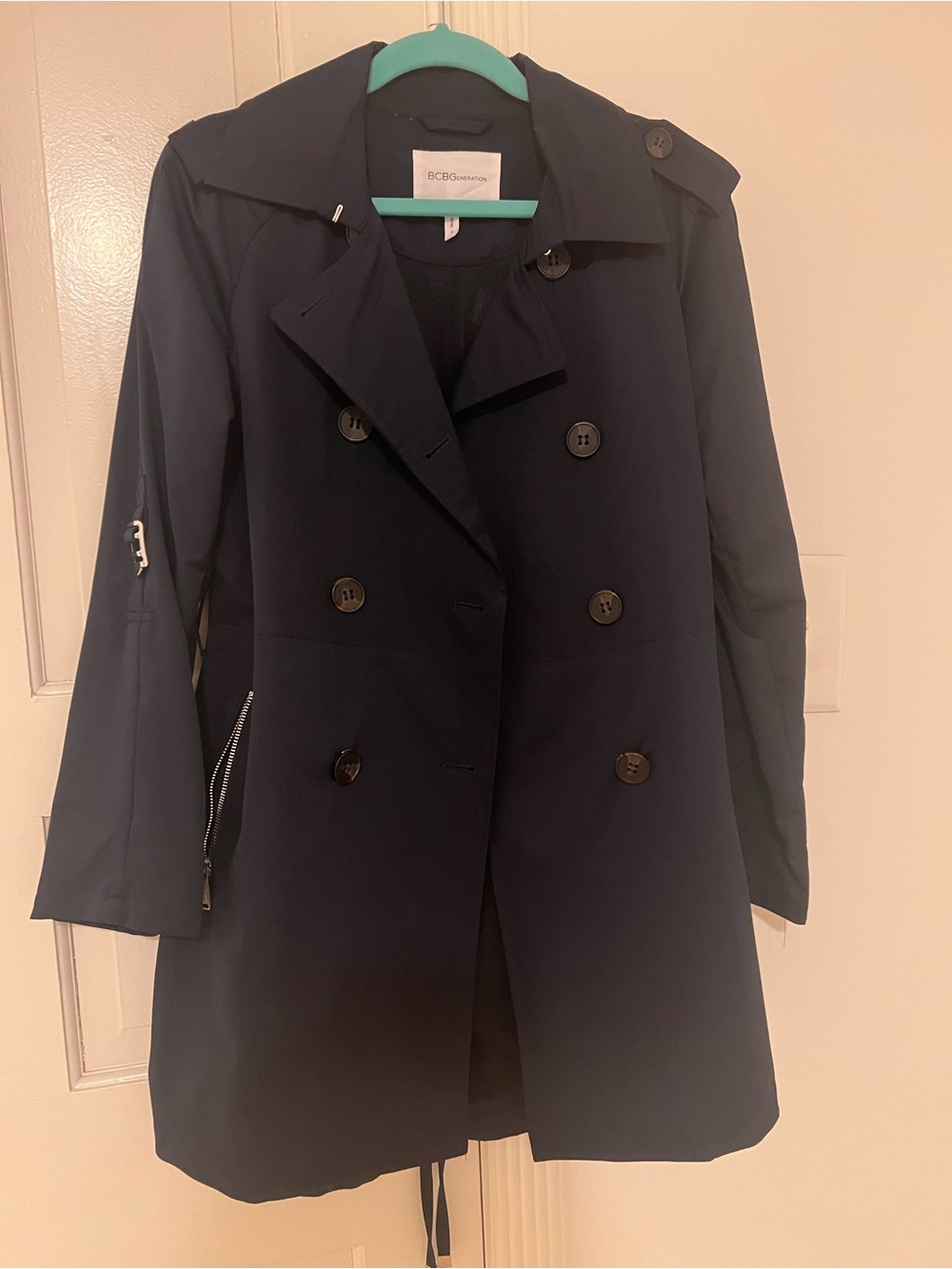 BCBGeneration Navy Double-Breasted Trench Coat